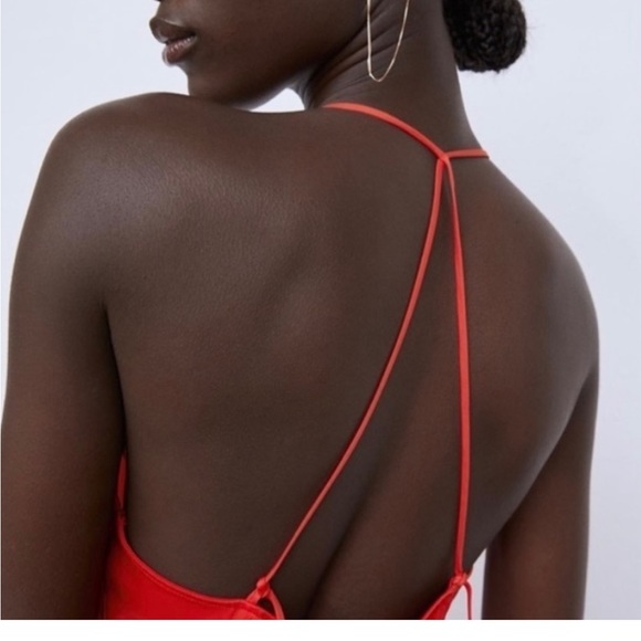 Zara Red Satin Midi Dress - Picture 3 of 5